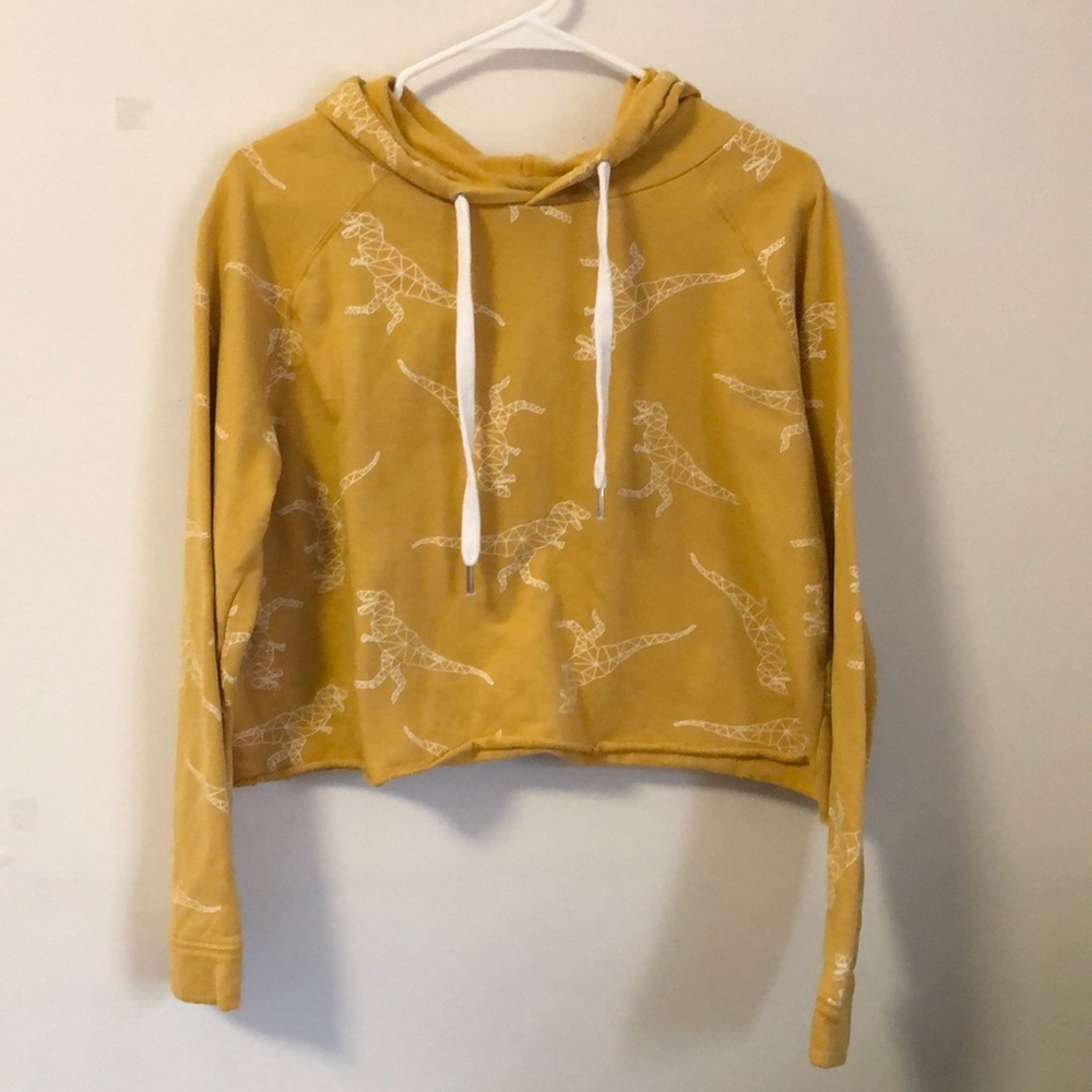 Yellow dinosaur patterned modern sweater crop top